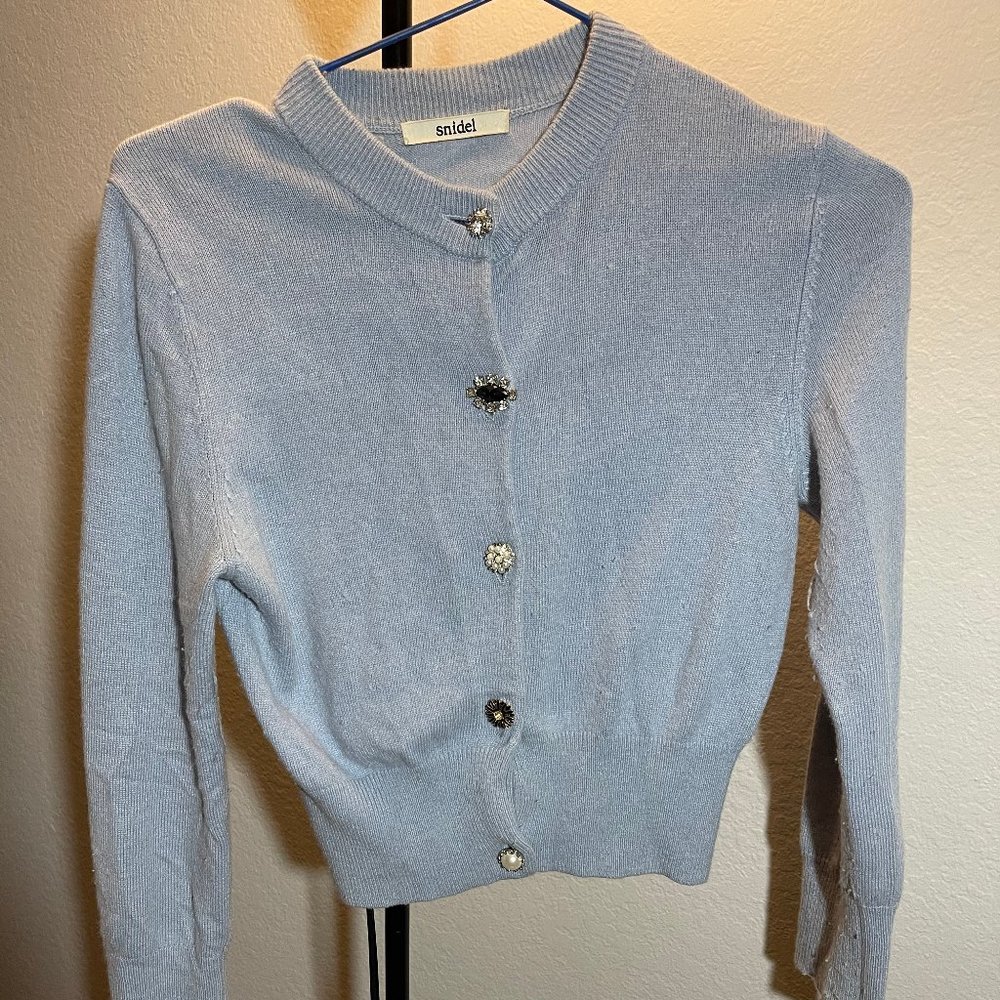 snidel cropped cardigan blue/grey
